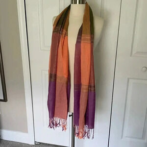 Pashmina Scarf purple, green and peach tones